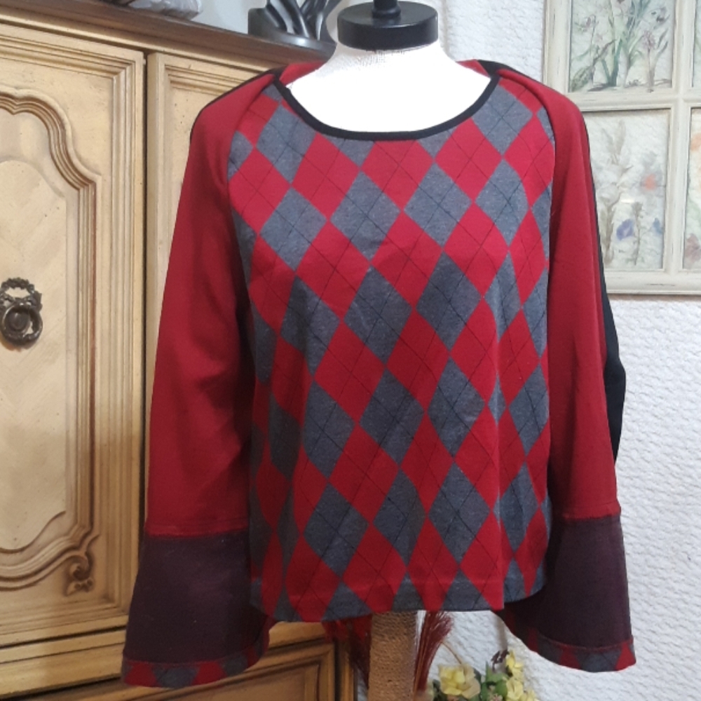 Womens Layered Cardigan Sz Med Petite Sweater Blouse Plaid Christmas sweater AD